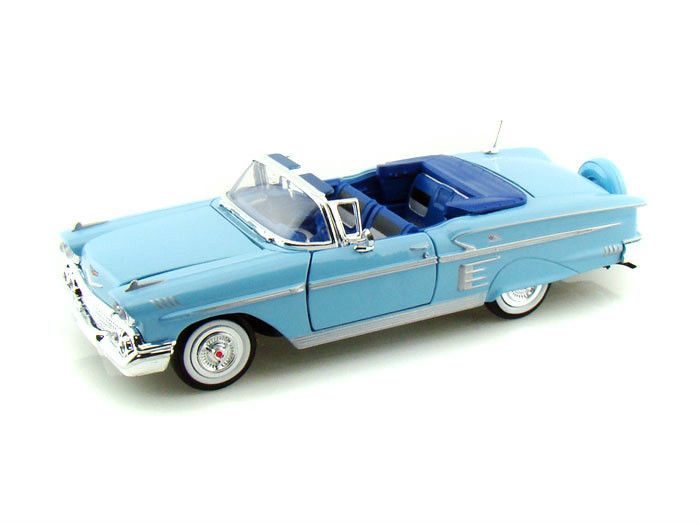 1958 Chevy Impala Convertible BLUE 124 Scale By Motormax NEW Item 