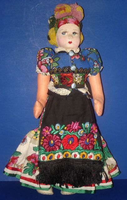 Flamboyant 15 MEZOKOVESD Cloth Doll Hungary c1930s  