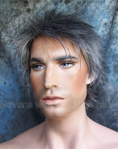 Mens/Mans Charcoal Grey/Gray mix Short Spikey Wig/wigs  