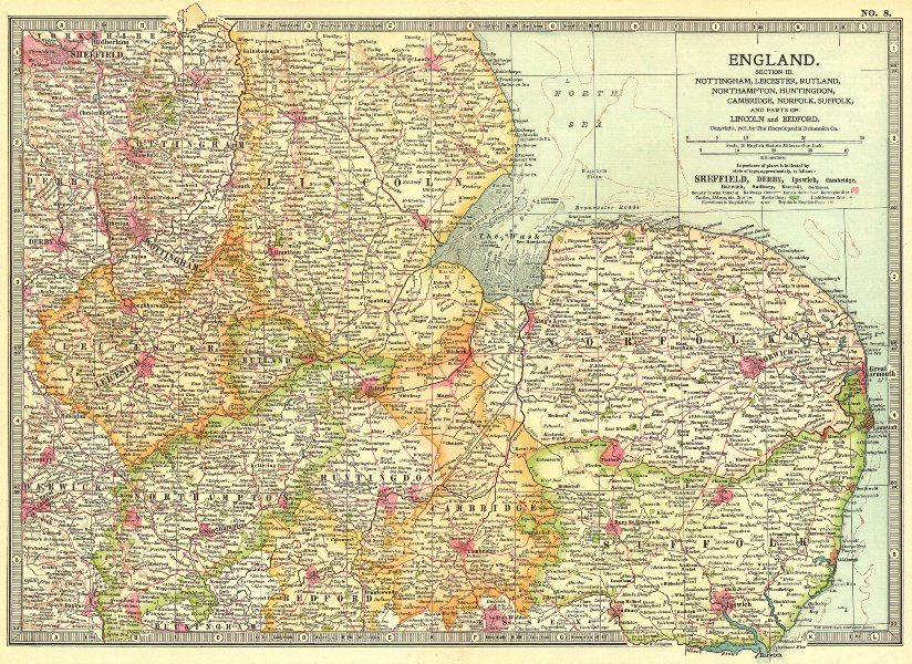 Title of Map England. Section III. Nottingham, Leicester, Rutland 