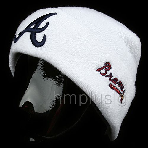 BEANIE ATLANTA BRAVES Baseball SKULL Wrap HAT WHITE  