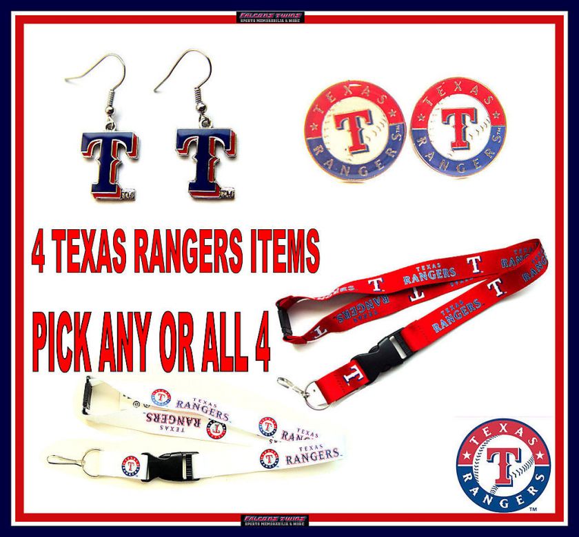 TEXAS RANGERS LANYARD ID KEY TICKET HOLDER STUD POST DANGLE EARRING 