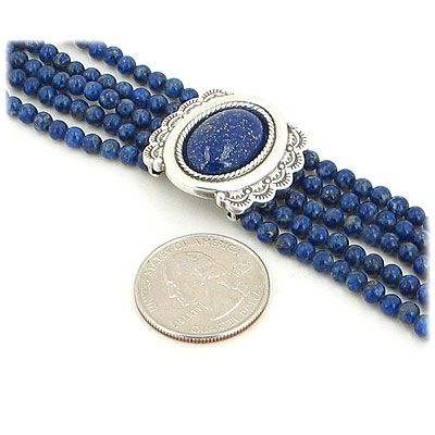 Strand  Lapis Bead Sterling Silver Concha Bracelet  