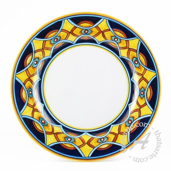 Set of 4 Handmade Geometric Dinner Plates Deruta, Italy  