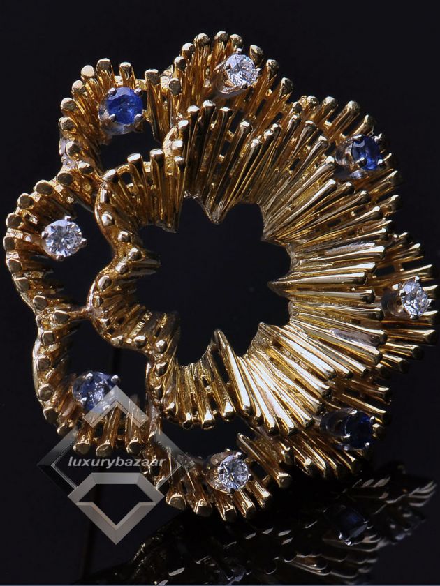 Tiffany & Co 18K Yellow Gold Diamond Sapphire Brooch  