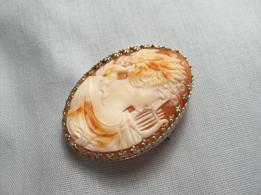 Antique 14K Gold Ostby & Barton Goddess Carved Cameo Brooch  