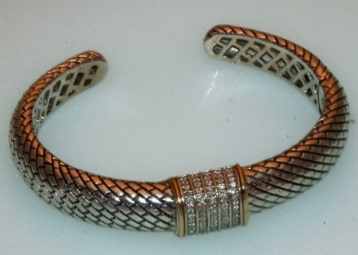 Sterling silver 14k yellow gold 0.50 ct diamond bangle bracelet with 