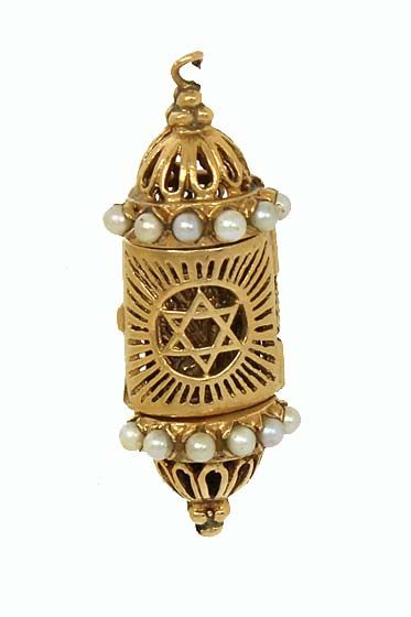 EXQUISITE 14K GOLD PEARLS MEZUZAH OPENING CHARM PENDANT  