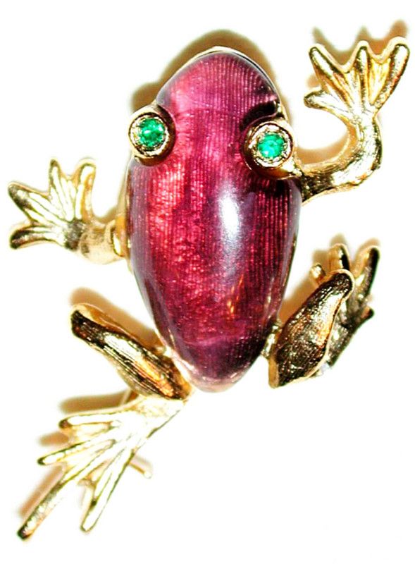 VINTAGE FROG PIN in RARE PLUM YUM 1960s SPHINX for KJL  