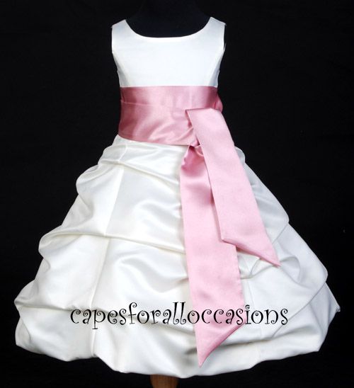 WEDDING PAGEANT FLOWER GIRL DRESS WHITE/ DUSTY PINK ROSE 4 5 6 8 9 10 