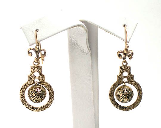 INTRICATE VINTAGE 14k GOLD DANGLING SPHERE EARRINGS  