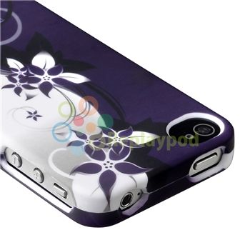 For Apple iPhone 4 4G 4GS 4S 4TH HARD Case Cover PURPLE WHITE FLOWER 