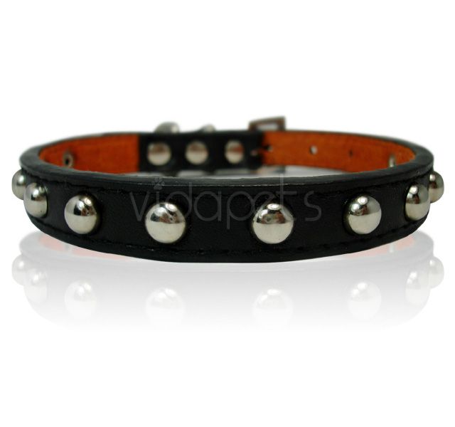 11 black Leather Studded Dog Collar Small XS  