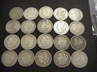 LOT OF (20) 1878 CC 1891 CC MORGAN SILVER DOLLAR CARSON CITY ROLL VG 