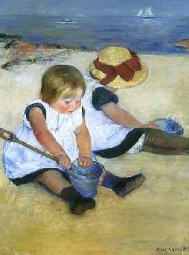 XL FRAMED Mary Cassatt Children Beach Repro CANVAS ART  