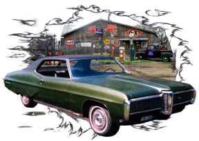 1968 Green Pontiac Grand Prix Hot Rod Garage T Shirt 68  