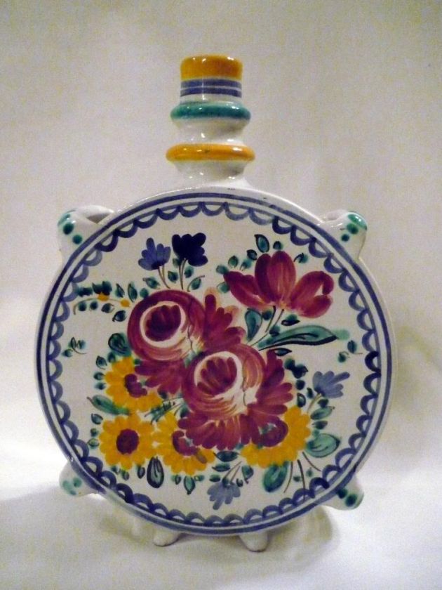 VINTAGE TALAVERA MAJOLICA CERAMIC CANTEEN SHAPED DECANTER SIGNED 