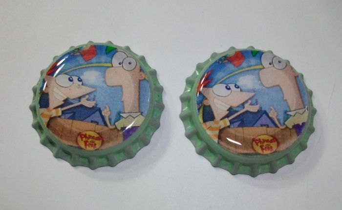 Listing for a set of 2 finished bottle caps in the theme 