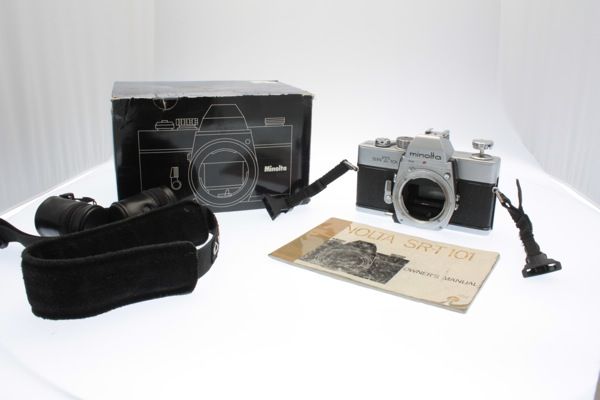 Minolta SR T 101 35mm Camera Body with Box, Manual, Strap  