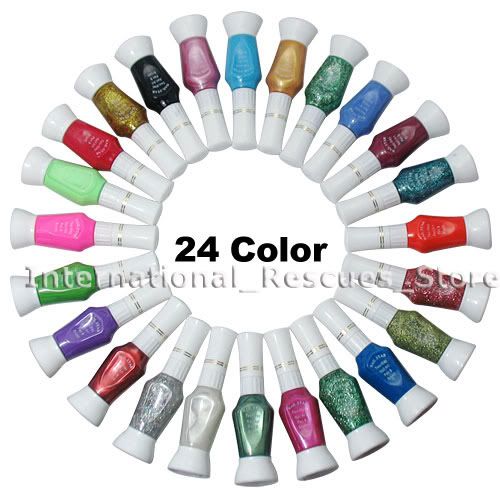 24 COLOR NAIL ART 2   WAY PEN BRUSH VARNISH NAIL POLISH  