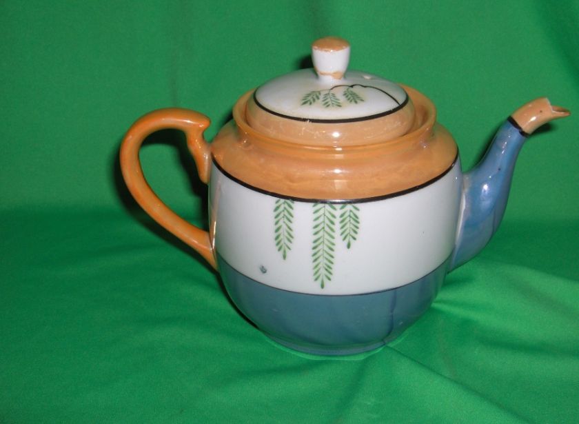 Vintage Lusterware Teapot Japan Birds Pagoda  