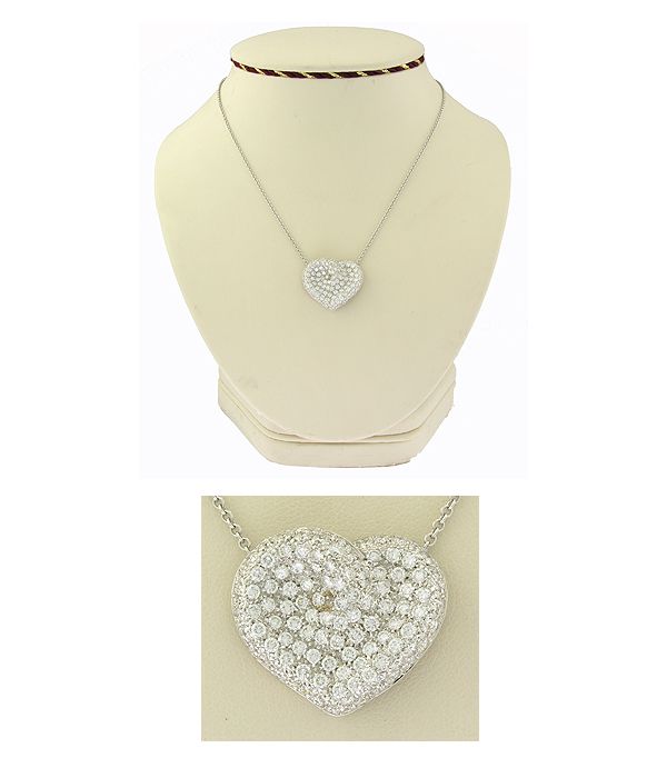 NEW 18Kt WG 3.78ct TW Diamond Pave Heart Necklace  