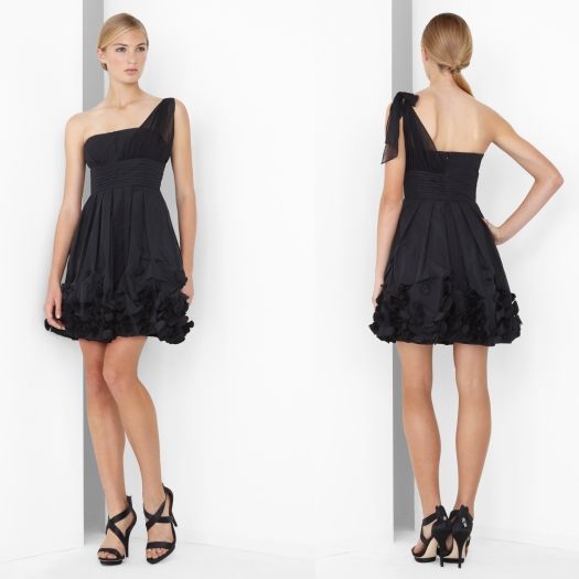 398 BCBG Maxazria Black One Shoulder Taffeta Dress 0 8  