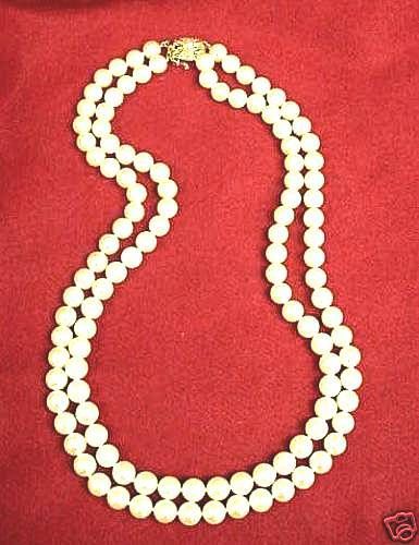 MIKIMOTO DOUBLE STRAND 7.3MM PEARLS, W/BOX  