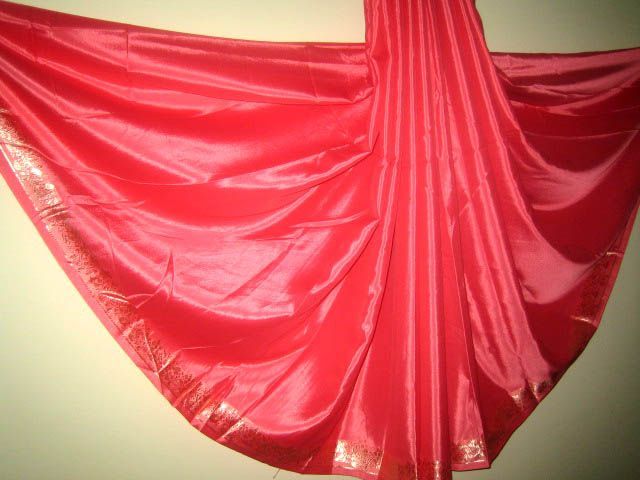 Indian Shiny Satin like Sari Fabric SALMON Belly Dance  