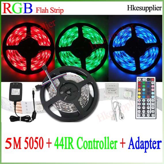 5M 500CM RGB 5050 Flash LED Strip+44 IR Remote +Power  