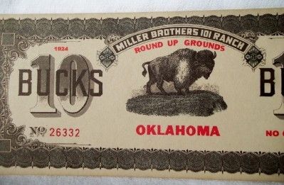 101 RANCH MILLER BROTHERS 10 BUCKS PAPER BILL SCRIP 1924 WILD WEST 