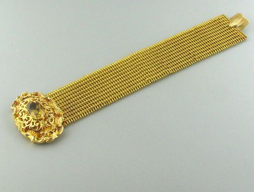 ANTIQUE VICTORIAN 18K GOLD CITRINE WOVEN BRACELET 74.7g  