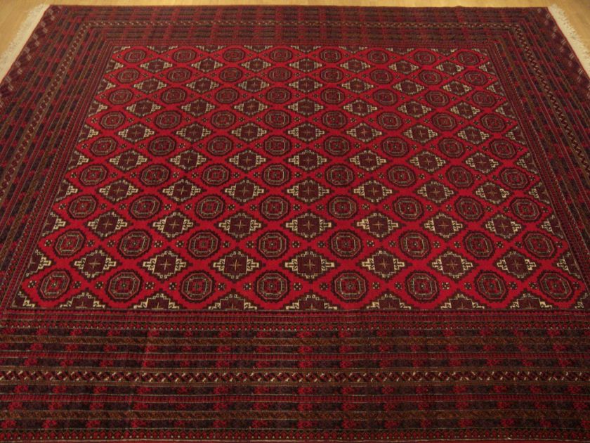 8x12.9 Handmade Fine Knots AfghanTurkoman Bukhara Wool Rug Excellent 