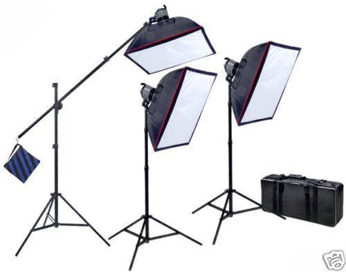 3000 WATT D/V STUDIO SOFTBOX LIGHTING KIT with BOOM  