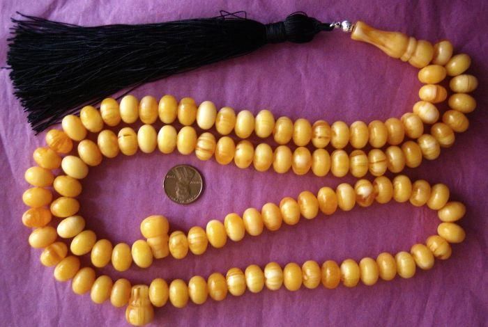 ISLAMIC LARGE PRAYER BEADS 99 BUTTERSCOTCH YELLOW AMBER  