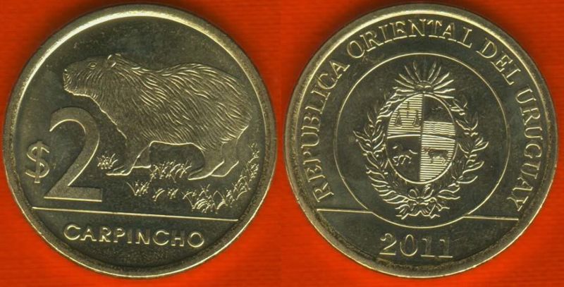 Uruguay 2 pesos 2011 km#new Carpincho UNC  