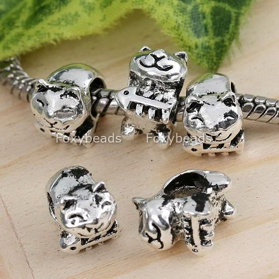 5Pc Tibetan Silver Cat*Fish Spacer Charm European Bead  