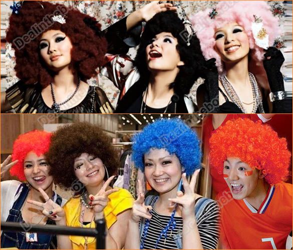 Five Colors Wild Curl up Funny Soccer Fans Party Fancy Dress Fake Hair 