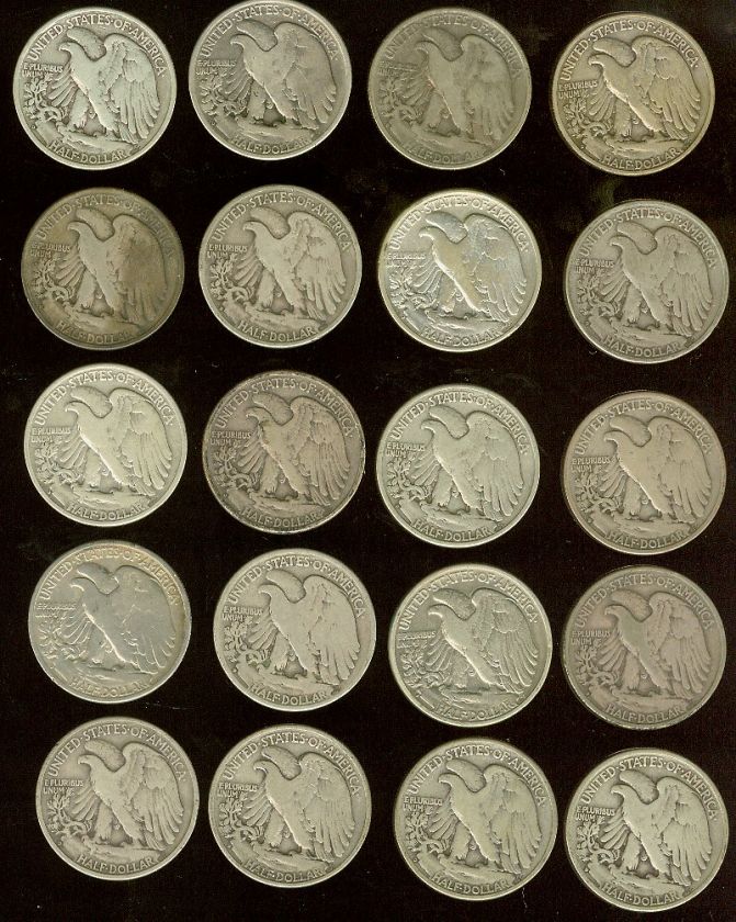 One Roll 20 pcs. of 1938 D 50C Walking Liberty Halves Good Very Good+