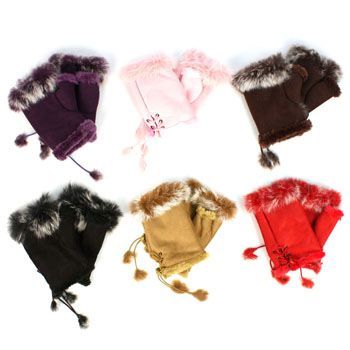 New Ultra Soft Ultra Plush Fuzzy Furry Real Rabbit Fur Trim Fingerless 