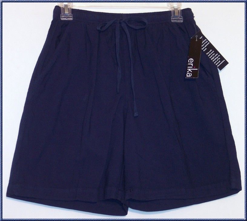 NWT ERIKA Womens Elastic Waistband Cotton SHORTS S Nautical Navy 