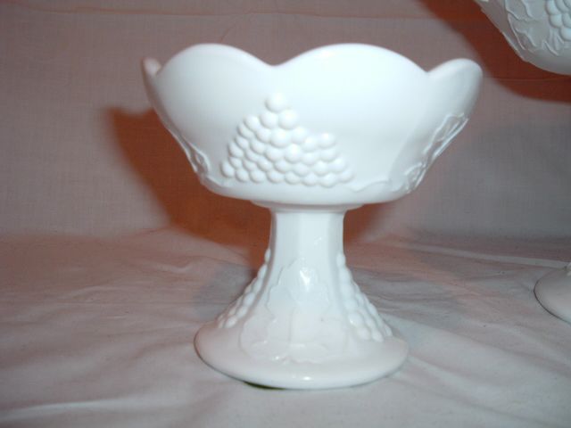 Indiana Milk Glass Grapes Console Set Candleholders/Co  