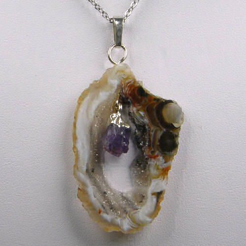 Agate Crystal Druze Pendant w/Amethyst Point, PND666  