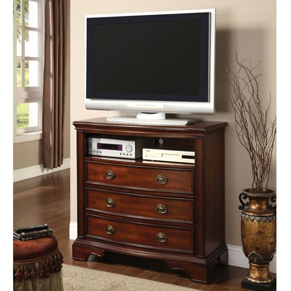 Solid Wood Carlsbad Dark Cherry Finish Media Chest TV Stand  