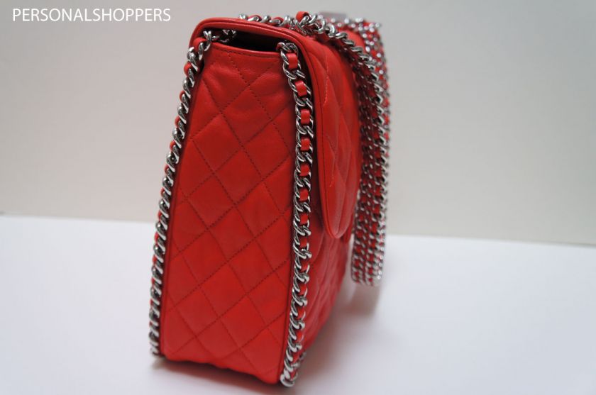 AMAZING CHANEL 2012C RED AGED LEATHER MAXI FLAP CHAIN AROUND BAG 