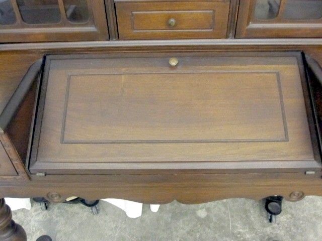 Antique Ladies Slant Top Writing Desk & Bookcase w Glass Doors 