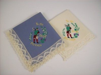 Vintage Silk Hankie Lot of 2 My Dear Mother Scotland Lace Trim  