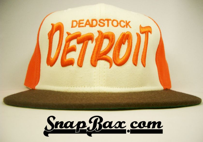 DETROIT DEADSTOCK SCRIPT NEW ERA VINTAGE BROWN ORANGE WHITE SNAPBACK 