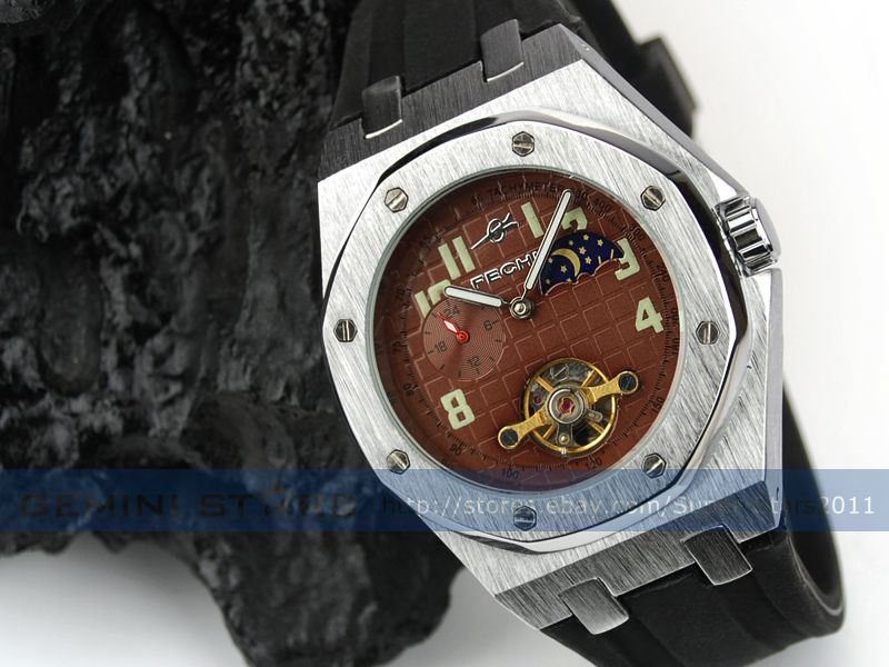 Fashion Metallic Face Tachymeter Tourbillon Monnphase Auto Mechanical 