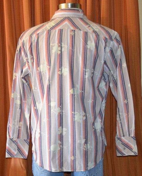 BEN SHERMAN TAN WHITE ORANGE LONG SLEEVE FLORAL 100% COTTON SHIRT MENS 